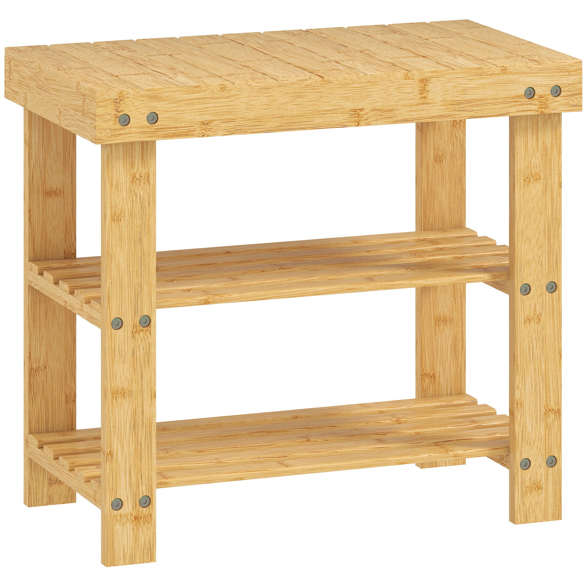 Photo of HOMCOM Two Shelf Bamboo Shoe Storage Bench - Natural Finish in Finish colour on a white background
