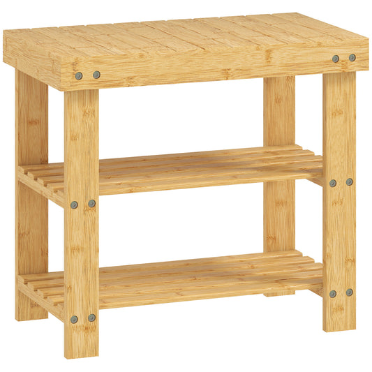 Photo of HOMCOM Two Shelf Bamboo Shoe Storage Bench - Natural Finish in Finish colour on a white background