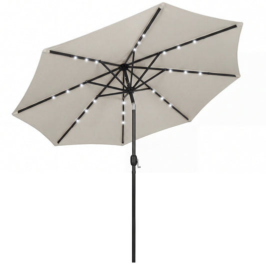 Photo of Outsunny 2.6 m Garden Parasol Umbrella with LED Solar Light, Parasol Cover, Outdoor Market Patio Umbrella, Light Grey in Grey colour on a white background
