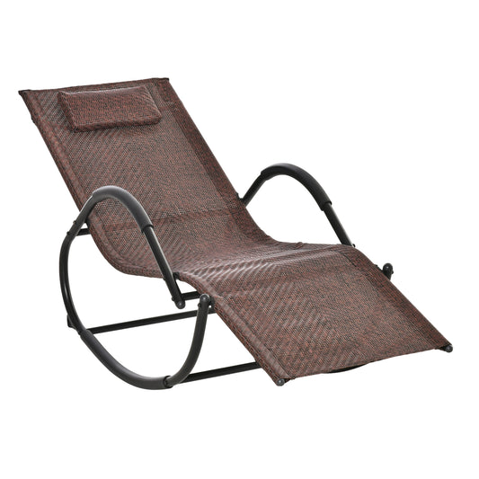 Photo of Outsunny Zero Gravity Rocking Lounge Chair Rattan Effect Patio Rocking Chair w/ Removable Pillow Recliner Seat Breathable Texteline - Brown in Brown colour on a white background
