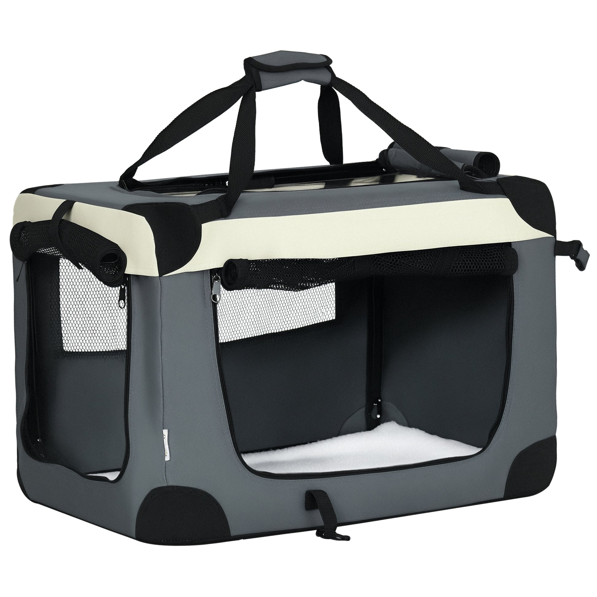Photo of PawHut 60cm Foldable Pet Carrier, with Cushion, for Miniature Dogs and Cats - Grey in Grey colour on a white background