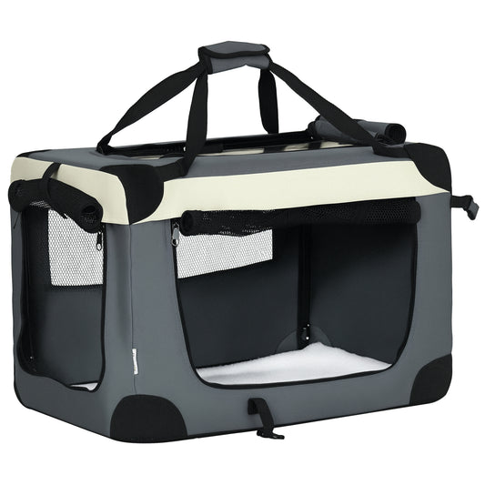 Photo of PawHut 60cm Foldable Pet Carrier, with Cushion, for Miniature Dogs and Cats - Grey in Grey colour on a white background