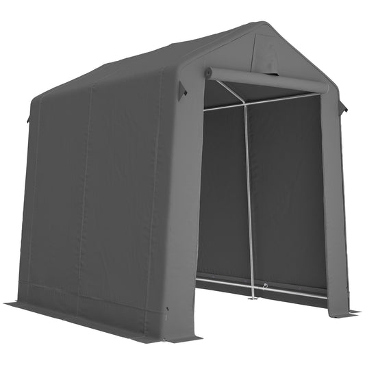 Photo of Outsunny 7.5 x 6.2 ft Outdoor Garden Storage Shed, Waterproof Bike Tent with Roll-Up Zipper Door and Vent, Dark Grey in Grey colour on a white background