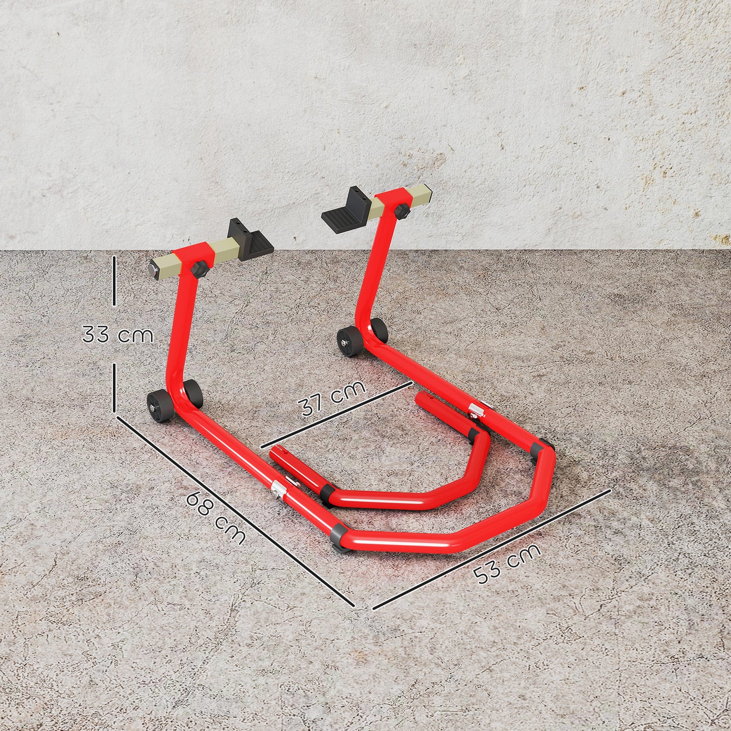 HOMCOM Motorcycle Stand, Front/Rear Paddock Stand, with 390 kg Weight Capacity, Red