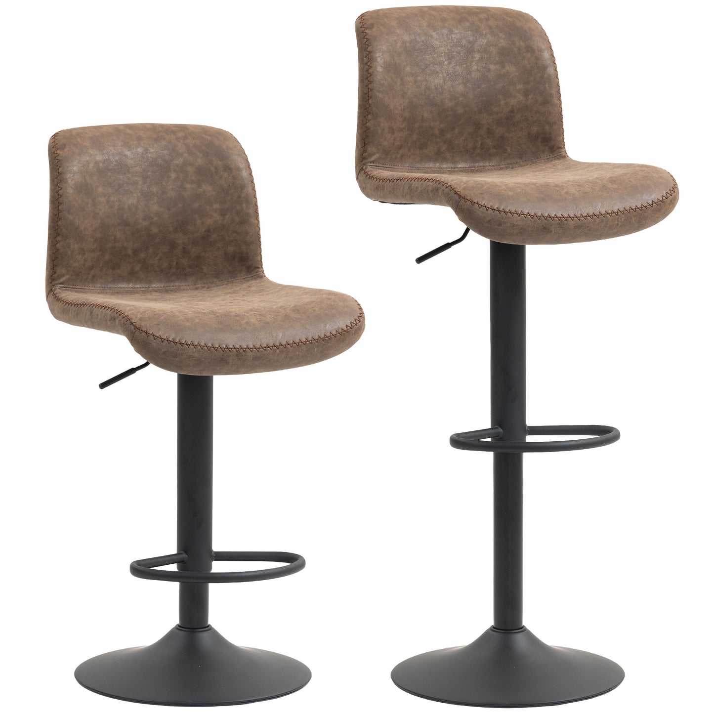 Photo of HOMCOM Bar Stools Set of 2, PU Leather Barstools with Backrest and Footrest for Kitchen, Counter, Breakfast Bar, Brown in Brown colour on a white background