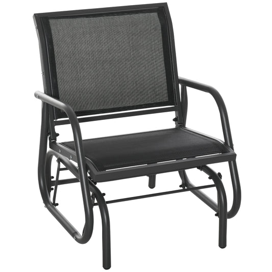 Photo of Outsunny Outdoor Garden Glider Chair, Metal Frame Single Armchair Swing Seater w/ Breath Mesh Fabric Seat, Curved Backrest, Armrests, for Living Room, Patio, Porch, Dark Grey in Grey colour on a white background