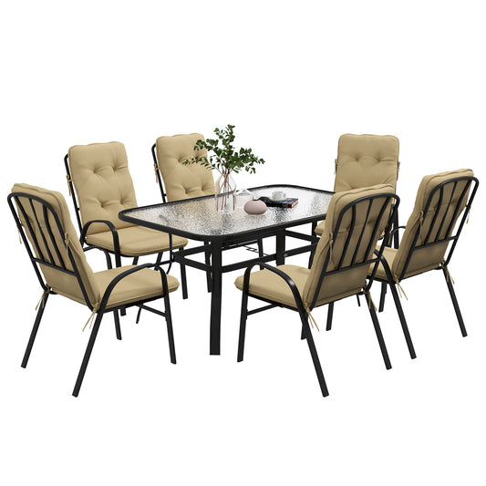 Photo of Outsunny Seven-Piece Garden Dining Set with Cushions - Beige in Beige colour on a white background