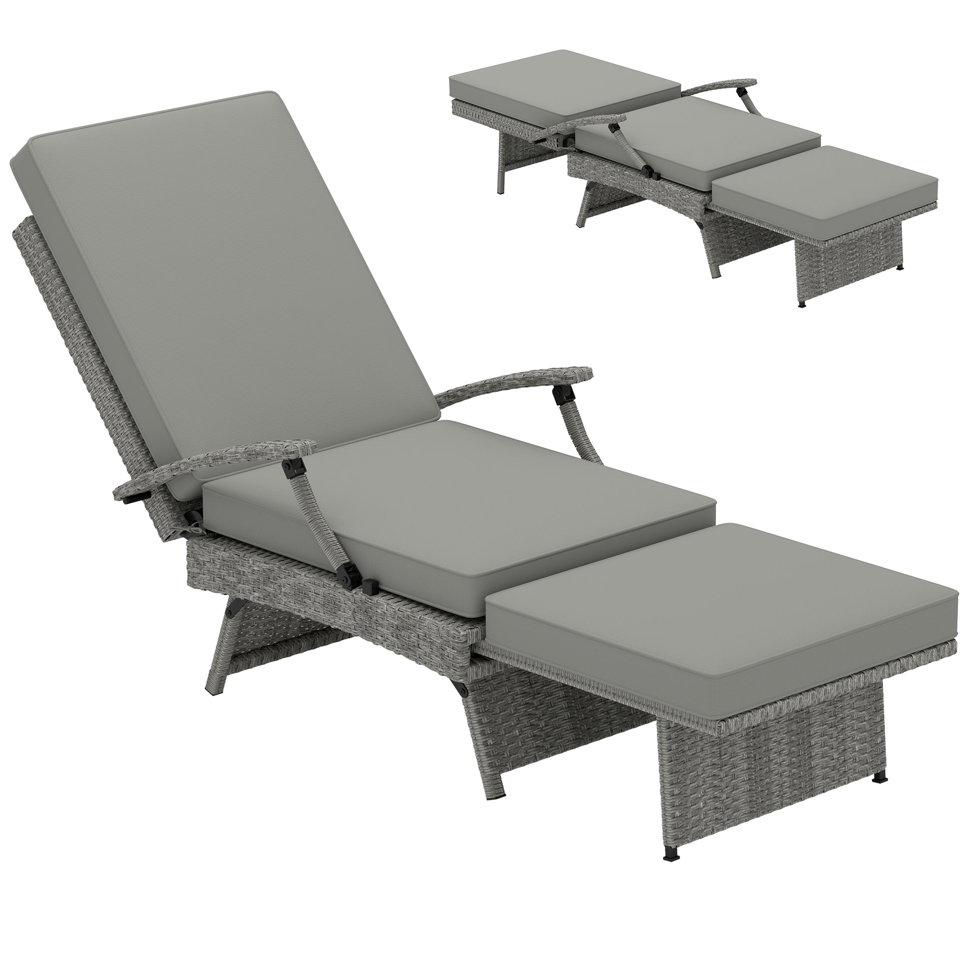 Photo of Outsunny 80° Reclining Rattan Lounger - Grey in Grey colour on a white background