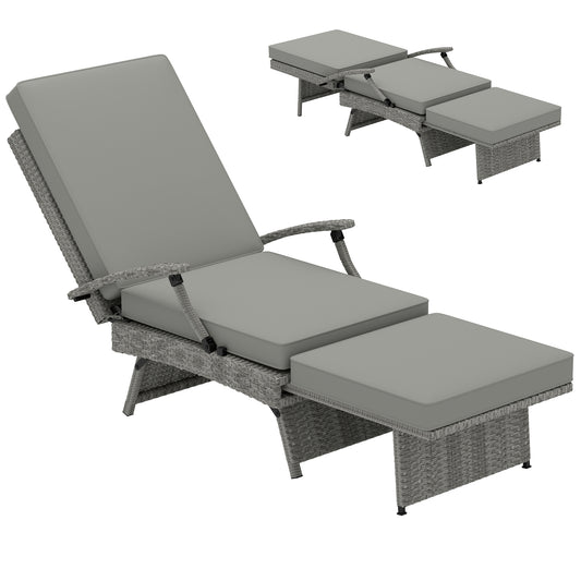 Photo of Outsunny 80° Reclining Rattan Lounger - Grey in Grey colour on a white background