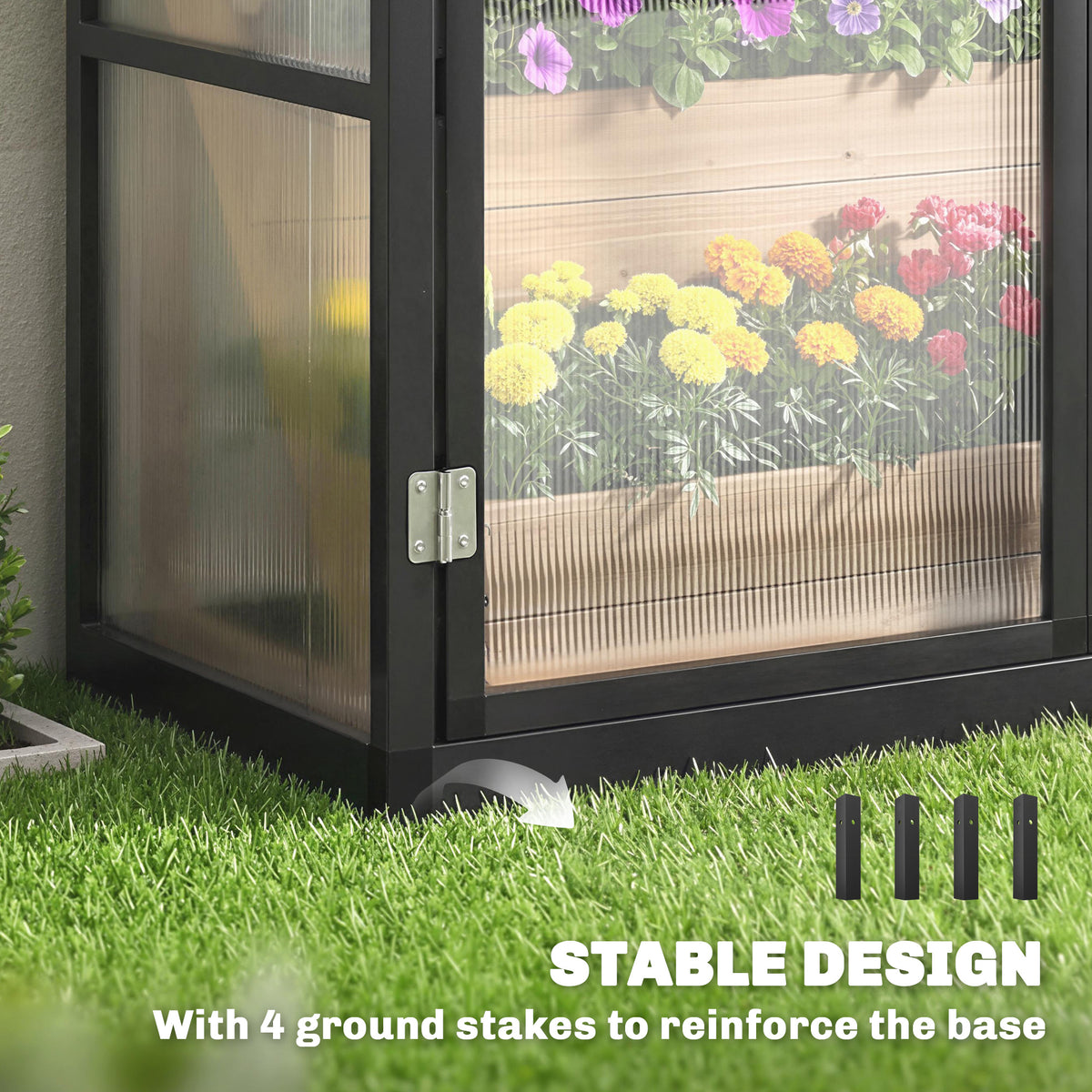 Outsunny 4 x 2ft Polycarbonate Greenhouse, Quick Setup, Lean-to Green House with 2 Hinged Doors, Top Vent, Black