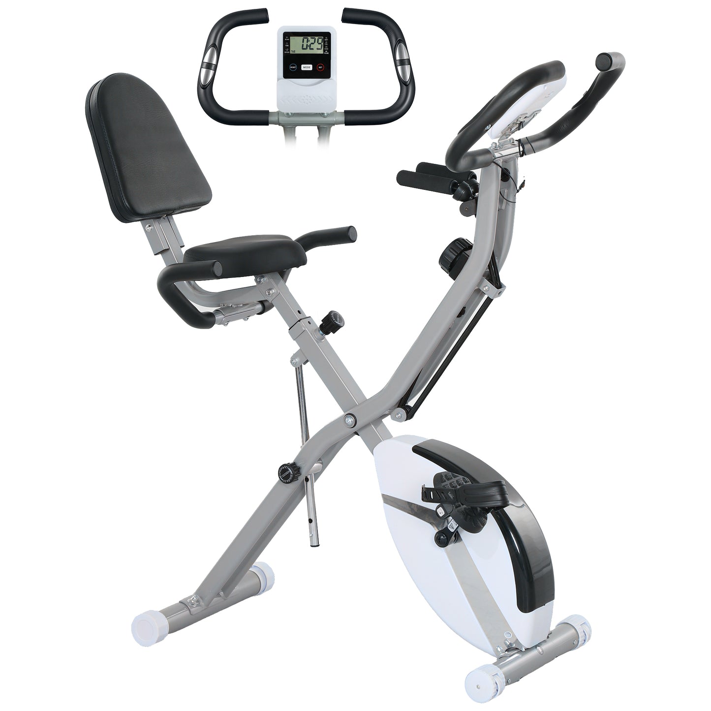 Photo of SPORTNOW Five-in-one Foldable Exercise Bike, Stationary Bike with Arm Workout Bands, LDC Monitor, Phone Holder, White in White colour on a white background