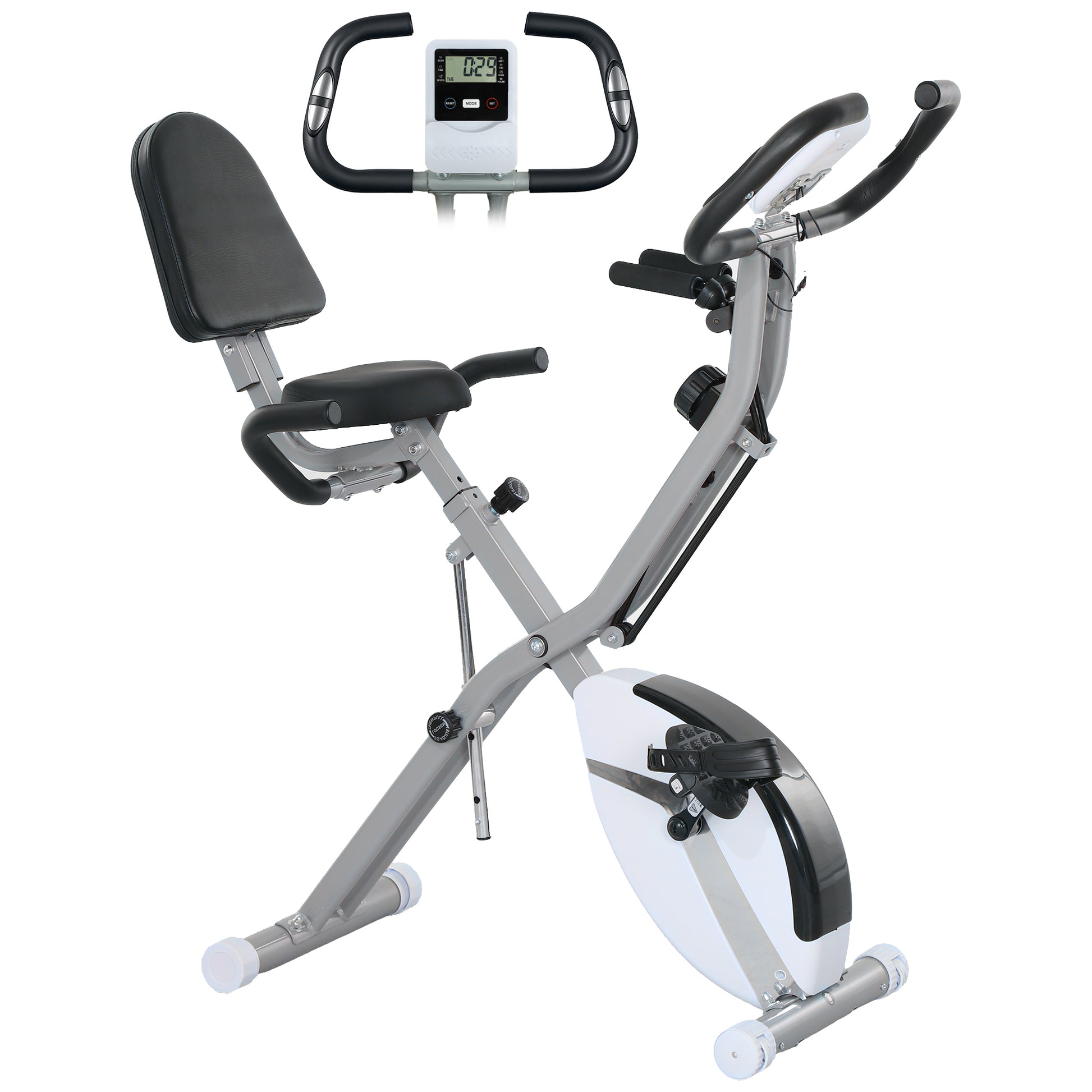 Photo of SPORTNOW Five-in-one Foldable Exercise Bike, Stationary Bike with Arm Workout Bands, LDC Monitor, Phone Holder, White in White colour on a white background