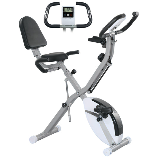 Photo of SPORTNOW Five-in-one Foldable Exercise Bike, Stationary Bike with Arm Workout Bands, LDC Monitor, Phone Holder, White in White colour on a white background