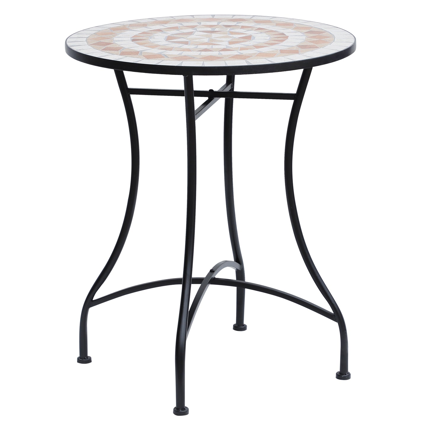 Photo of Outsunny 60 cm Mosaic Garden Table, Small Round Outdoor Side Table with Ceramic Top, Plant Stand for Patio, Balcony, Orange and White in White colour on a white background