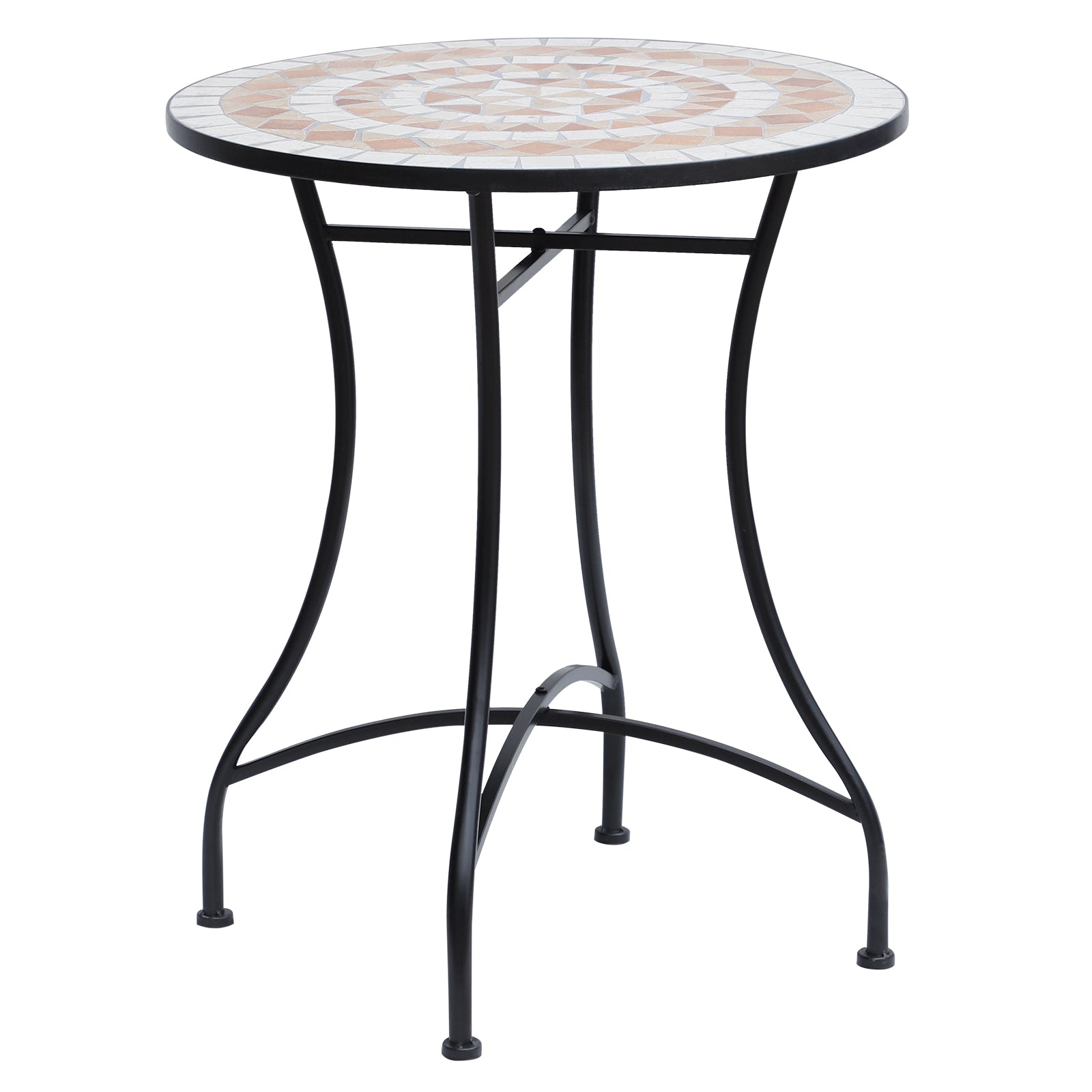 Photo of Outsunny 60 cm Mosaic Garden Table, Small Round Outdoor Side Table with Ceramic Top, Plant Stand for Patio, Balcony, Orange and White in White colour on a white background