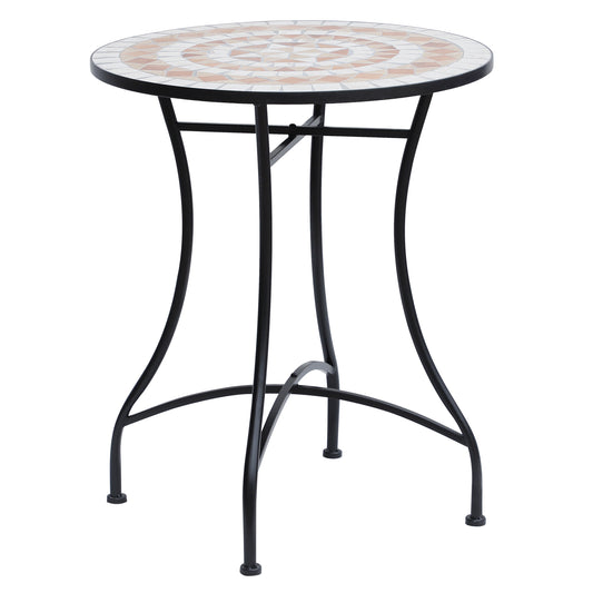 Photo of Outsunny 60 cm Mosaic Garden Table, Small Round Outdoor Side Table with Ceramic Top, Plant Stand for Patio, Balcony, Orange and White in White colour on a white background
