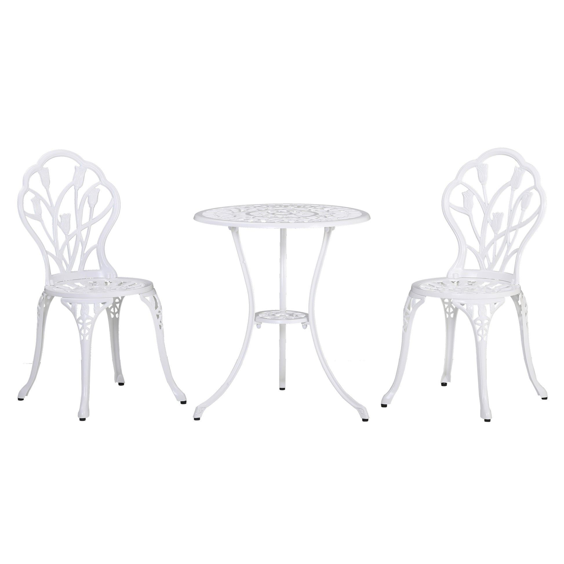 Photo of Outsunny 3 Piece Patio Bistro Set for 2, Outdoor Aluminium Garden Table and Chairs with Umbrella Hole for Balcony, White in White colour on a white background