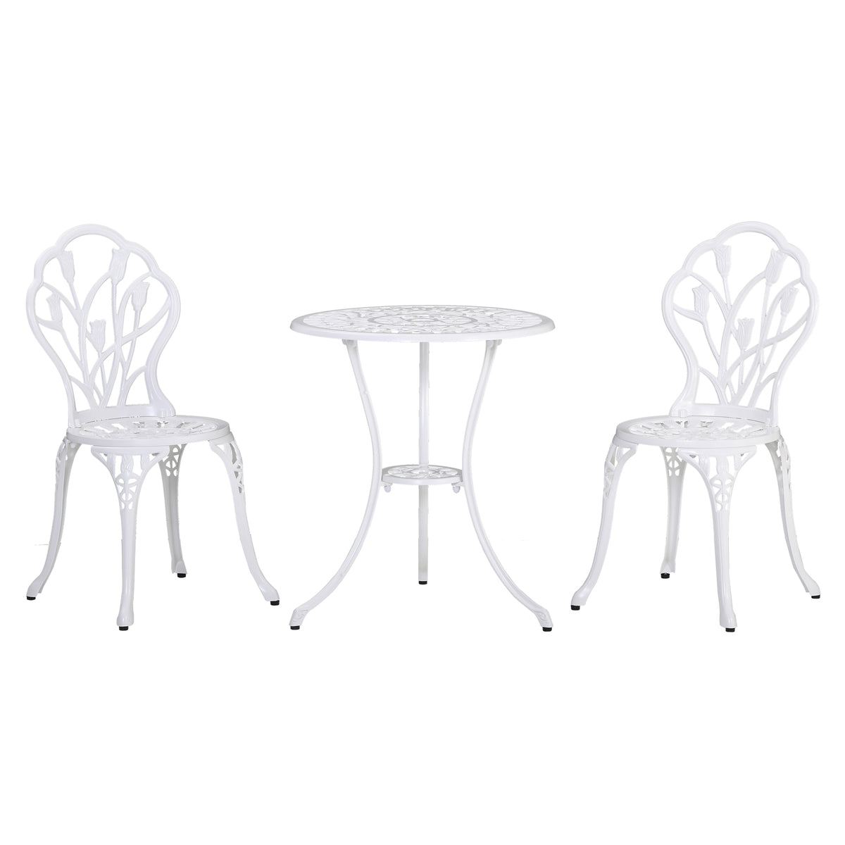 Photo of Outsunny 3 Piece Patio Bistro Set for 2, Outdoor Aluminium Garden Table and Chairs with Umbrella Hole for Balcony, White in White colour on a white background