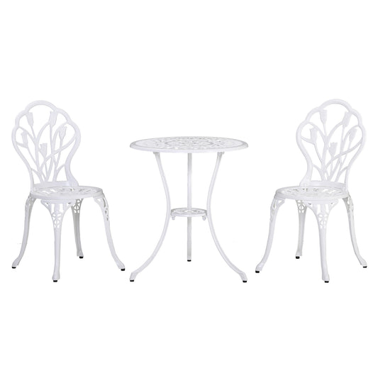 Photo of Outsunny 3 Piece Patio Bistro Set for 2, Outdoor Aluminium Garden Table and Chairs with Umbrella Hole for Balcony, White in White colour on a white background