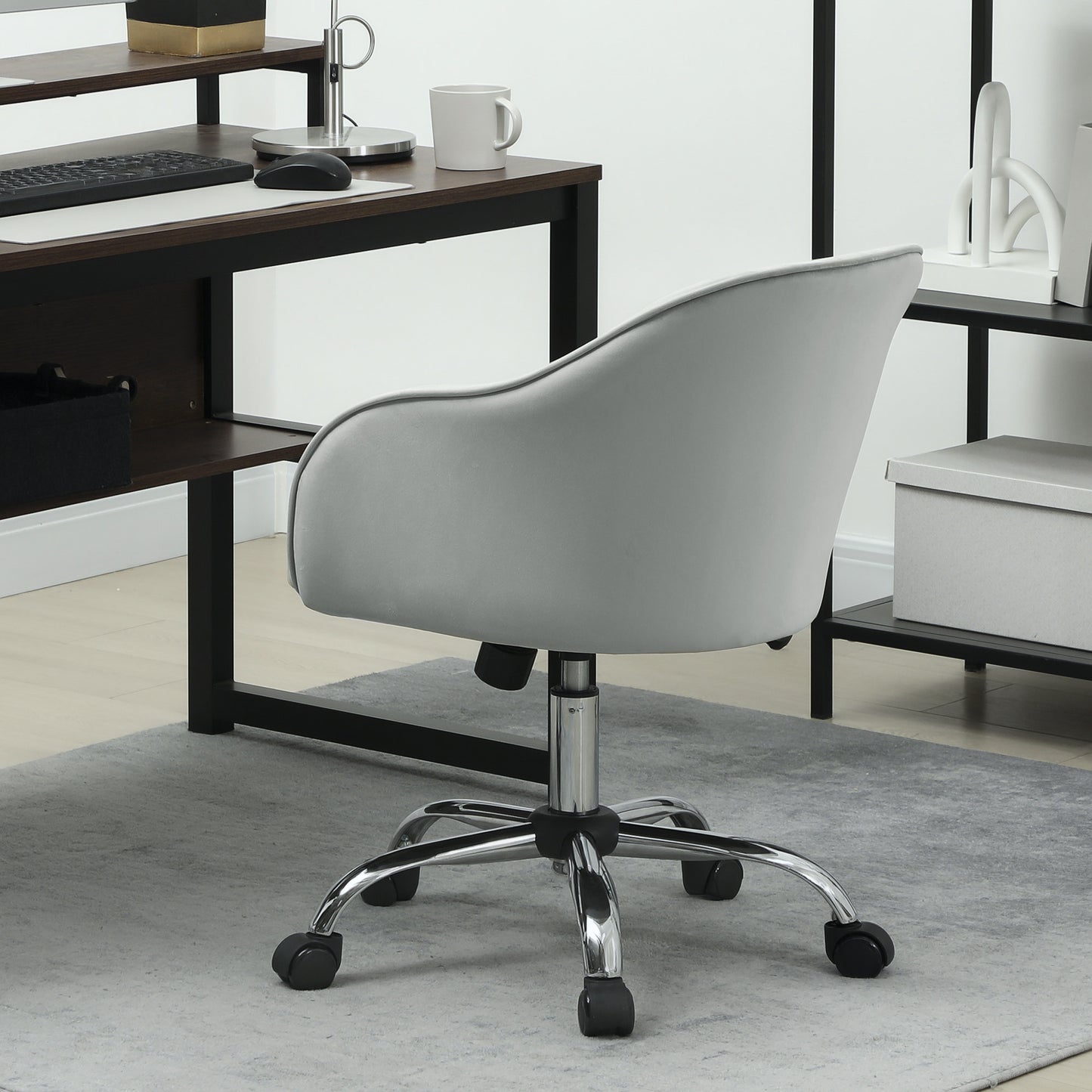 HOMCOM 46-56 cm Velvet-feel Office Chair - Grey