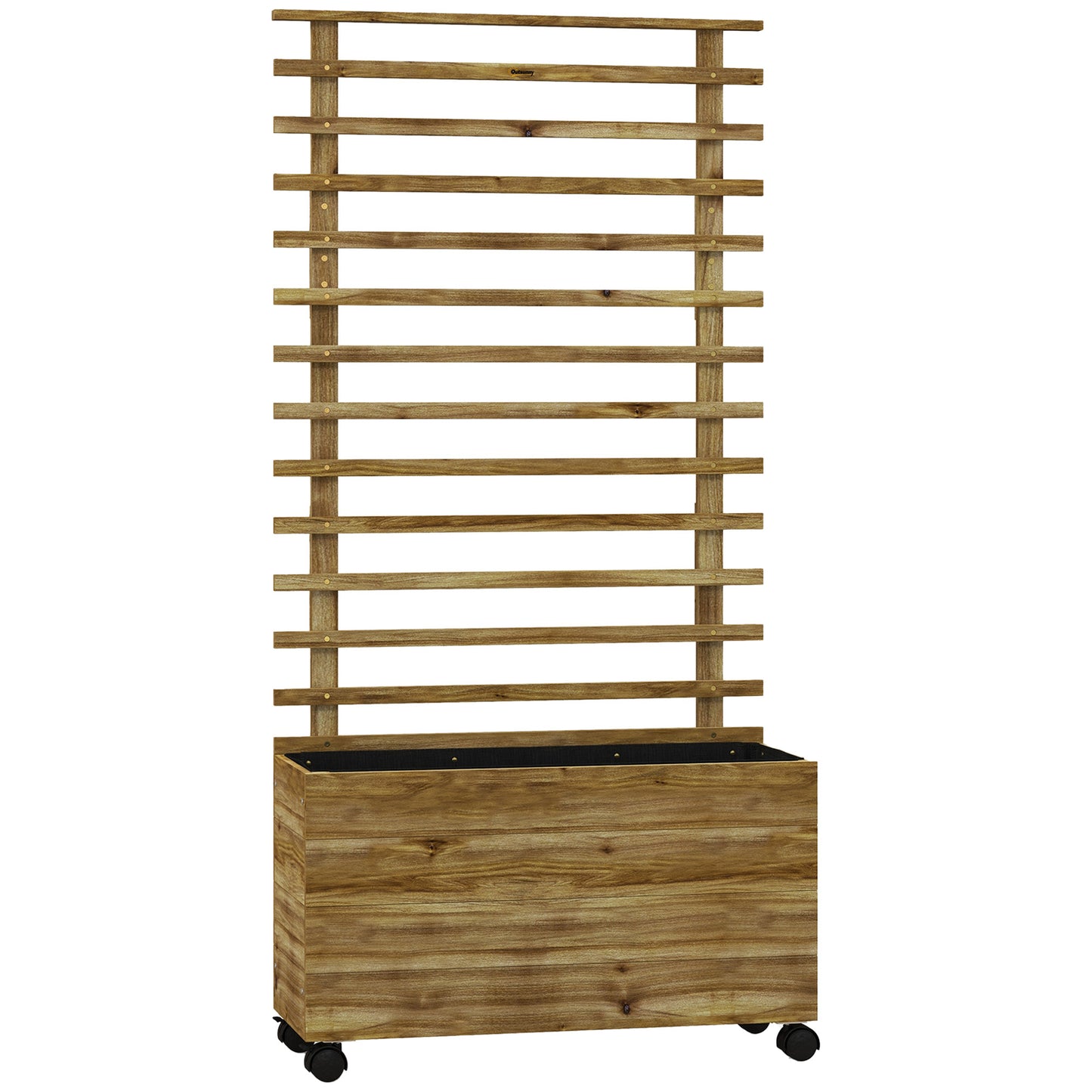 Photo of Outsunny Wooden Raised Planter, with Back Trellis - Natural Finish in Finish colour on a white background