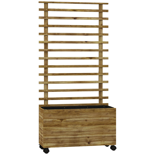 Photo of Outsunny Wooden Raised Planter, with Back Trellis - Natural Finish in Finish colour on a white background