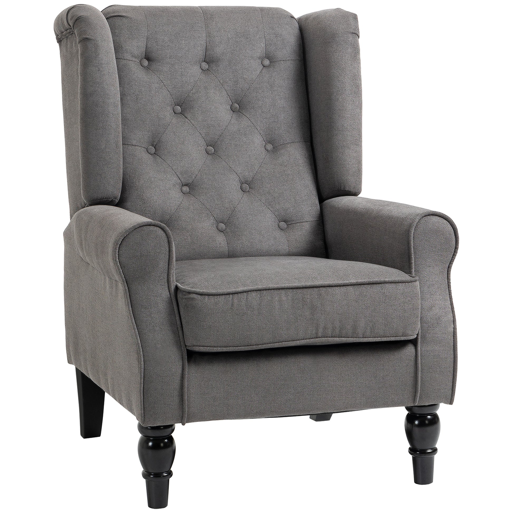 Photo of HOMCOM Wingback Accent Chair, Snow Flannel Armchair with Thick Spring Cushion, High Back, Solid Wood Legs, Retro Button Tufted Reading Chair for Living Room, Bedroom, Dark Grey in Grey colour on a white background