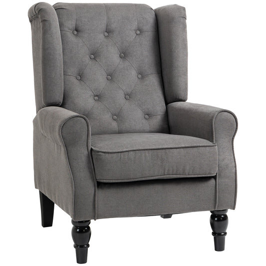 Photo of HOMCOM Wingback Accent Chair, Snow Flannel Armchair with Thick Spring Cushion, High Back, Solid Wood Legs, Retro Button Tufted Reading Chair for Living Room, Bedroom, Dark Grey in Grey colour on a white background