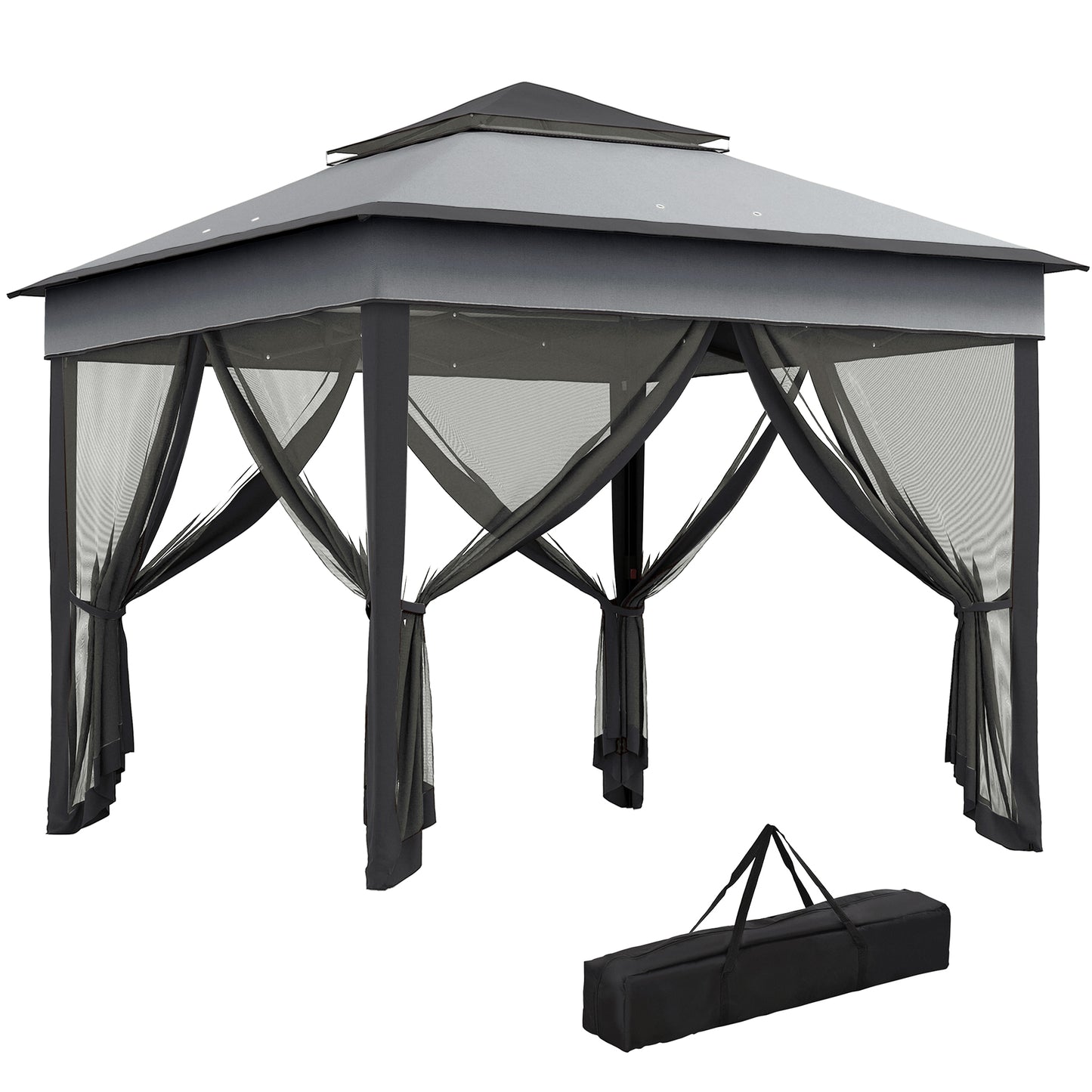 Photo of Outsunny 3 x 3(m) Pop Up Gazebo, Height Adjustable Instant Event Shelter with Netting and Carrying Bag, Grey in Grey colour on a white background