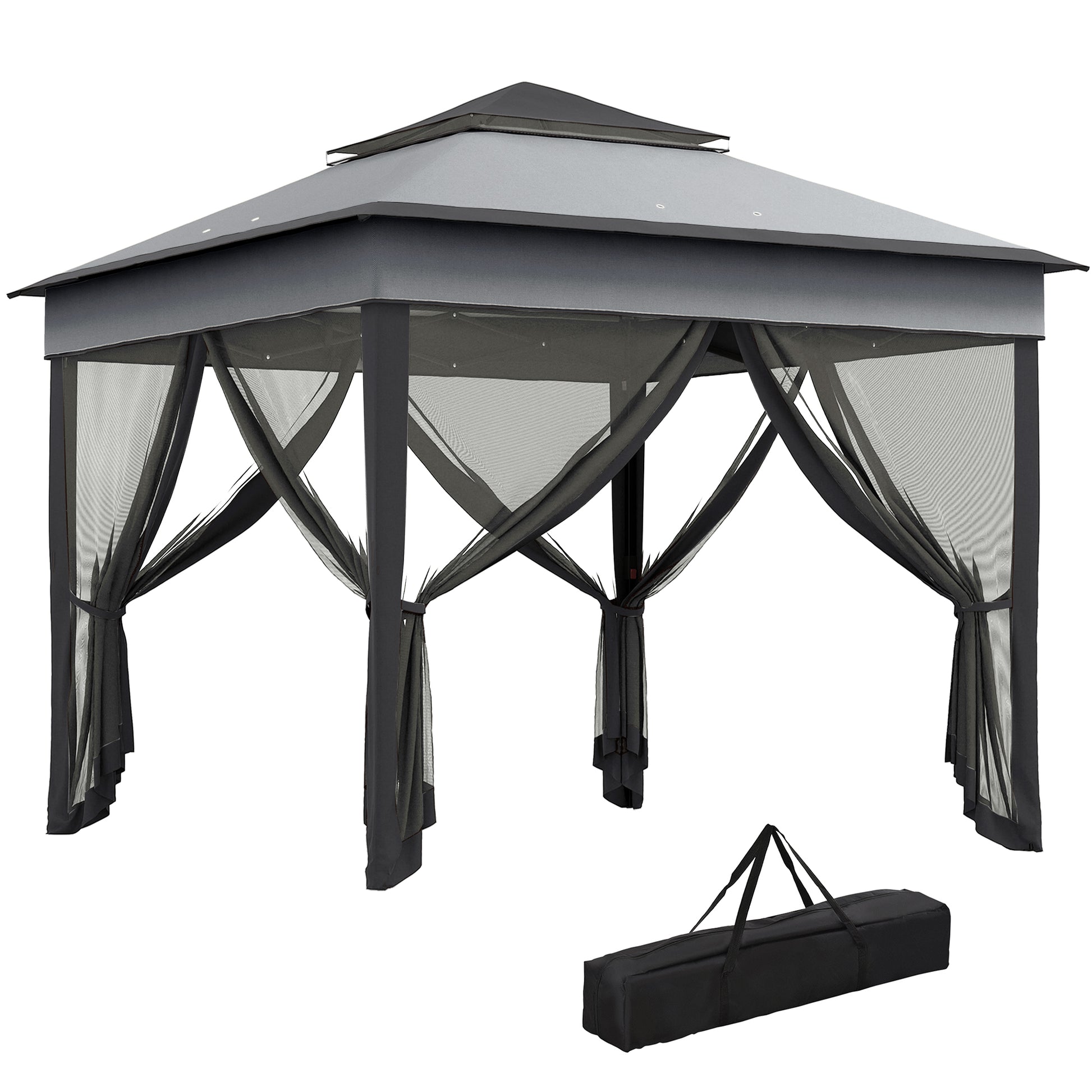 Photo of Outsunny 3 x 3(m) Pop Up Gazebo, Height Adjustable Instant Event Shelter with Netting and Carrying Bag, Grey in Grey colour on a white background
