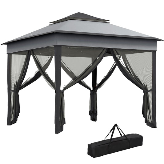 Photo of Outsunny 3 x 3(m) Pop Up Gazebo, Height Adjustable Instant Event Shelter with Netting and Carrying Bag, Grey in Grey colour on a white background