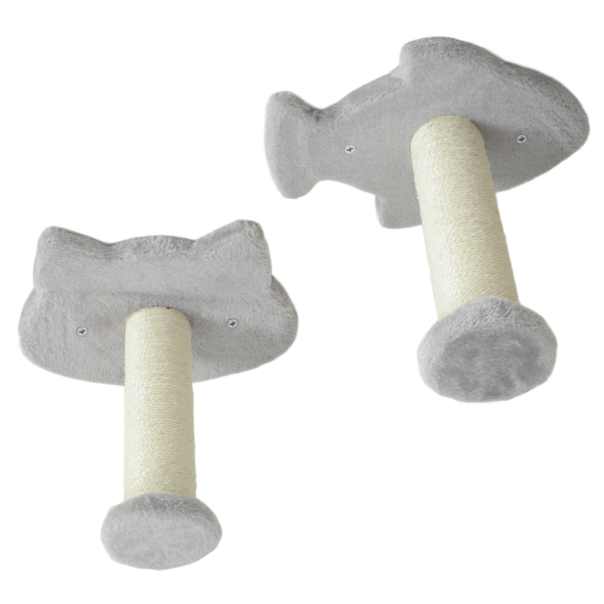 PawHut cat wall scratching steps with plush gray mounts and cream-colored sisal posts