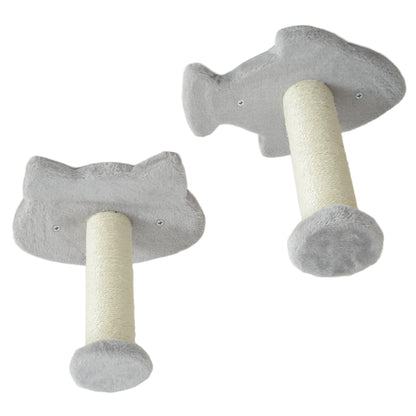 PawHut cat wall scratching steps with plush gray mounts and cream-colored sisal posts
