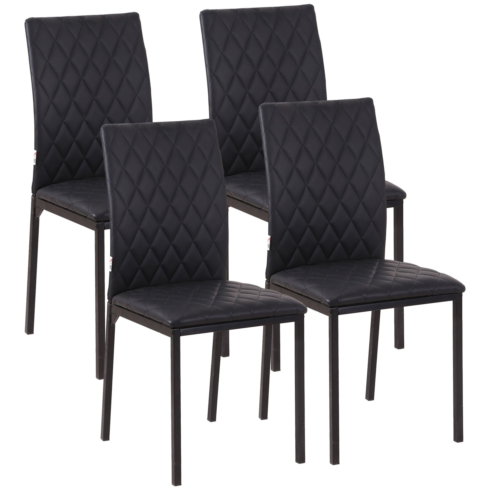 Photo of HOMCOM Modern Dining Chairs Upholstered Faux Leather Accent Chairs with Metal Legs for Kitchen, Set of 4, Black in Black colour on a white background
