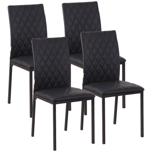 Photo of HOMCOM Modern Dining Chairs Upholstered Faux Leather Accent Chairs with Metal Legs for Kitchen, Set of 4, Black in Black colour on a white background