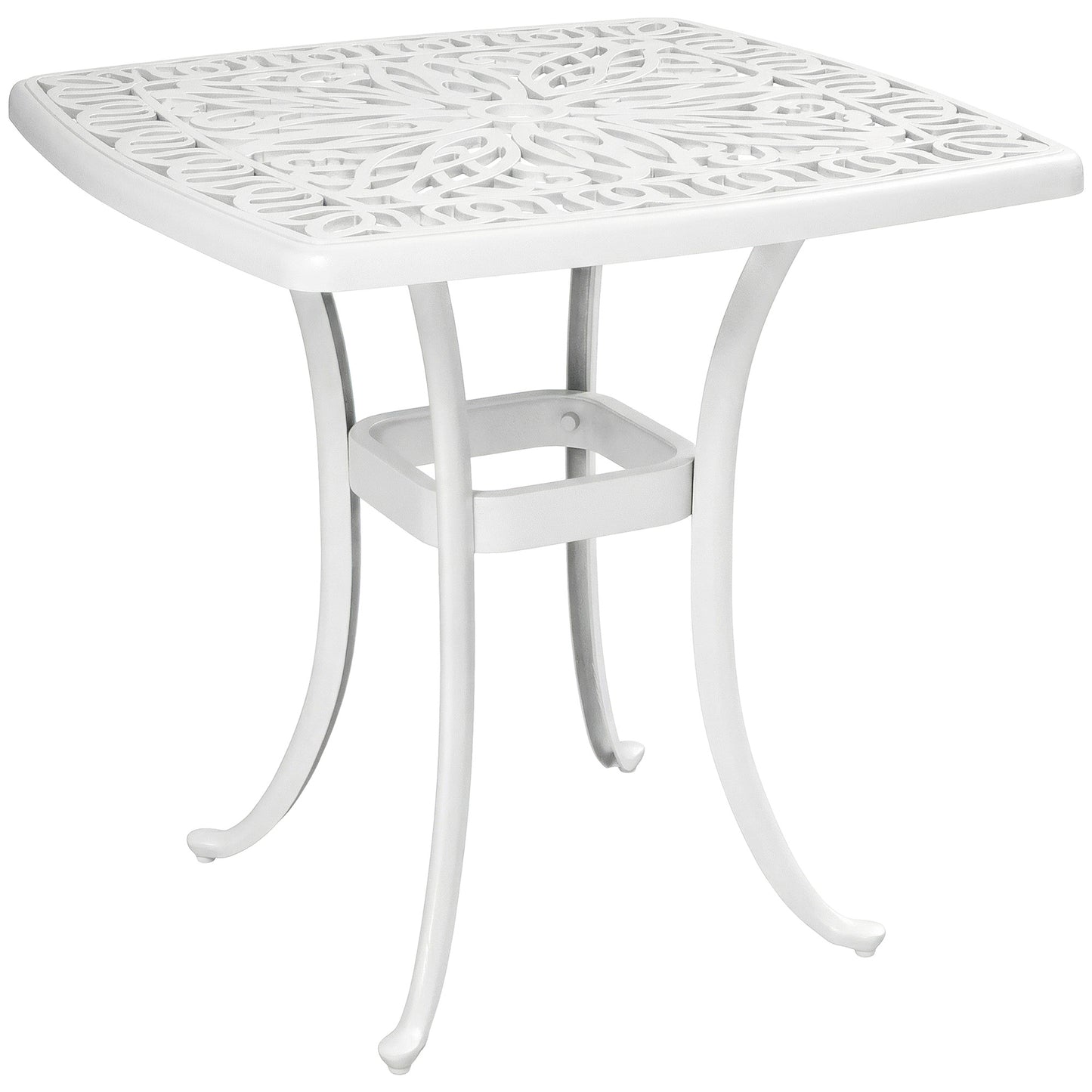 Photo of Outsunny Outdoor Garden Table with 38mm Dia. Umbrella Hole, Cast Aluminium Patio End Table with Anti-slip Foot Pads for Garden in Garden colour on a white background