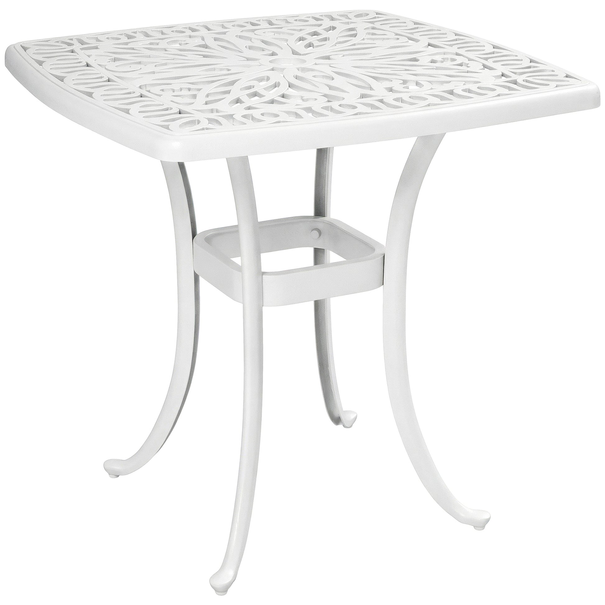 Photo of Outsunny Outdoor Garden Table with 38mm Dia. Umbrella Hole, Cast Aluminium Patio End Table with Anti-slip Foot Pads for Garden in Garden colour on a white background