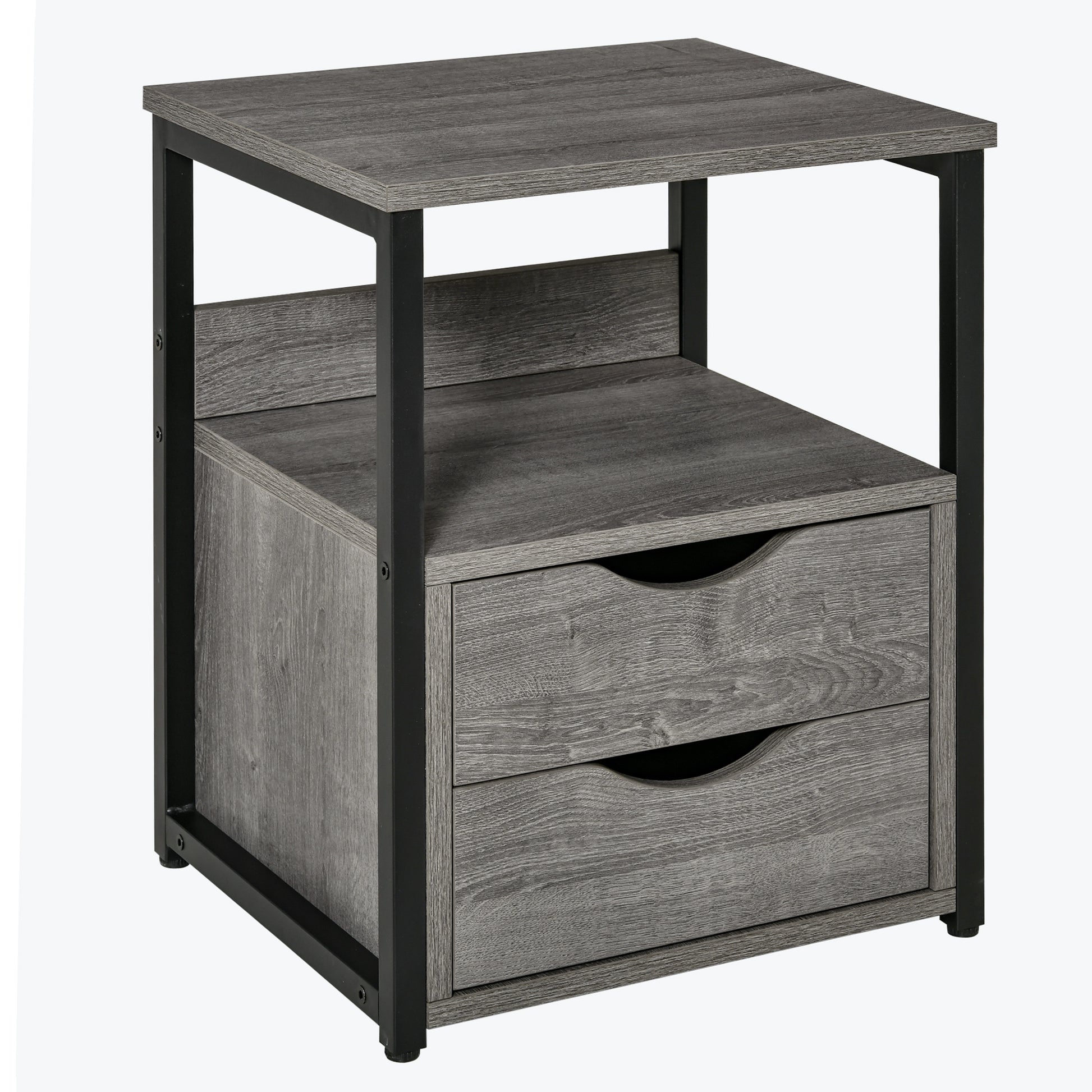 Photo of HOMCOM Industrial Side Table with Drawer, Sofa Table, Bedside Cabinet with Storage Shelf, Slim Nightstand for Living Room, Bedroom, Grey in Grey colour on a white background