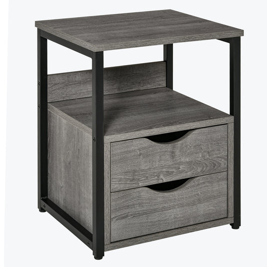 Photo of HOMCOM Industrial Side Table with Drawer, Sofa Table, Bedside Cabinet with Storage Shelf, Slim Nightstand for Living Room, Bedroom, Grey in Grey colour on a white background