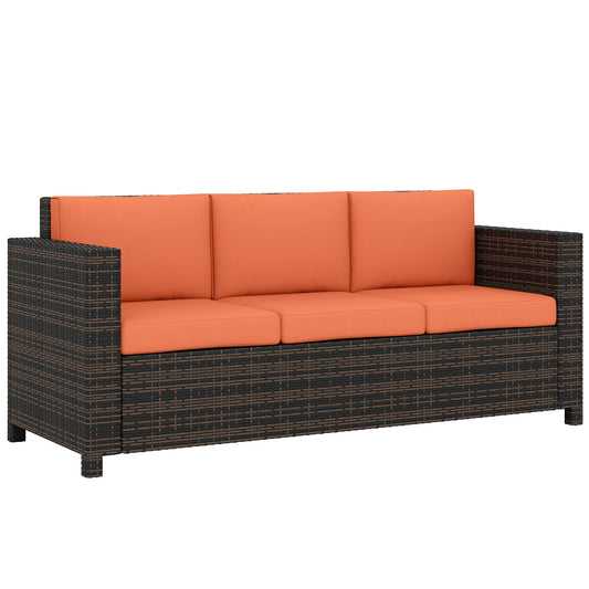 Photo of Outsunny 3-Seater Weather Resistant Outdoor Garden Rattan Sofa Orange in Orange colour on a white background