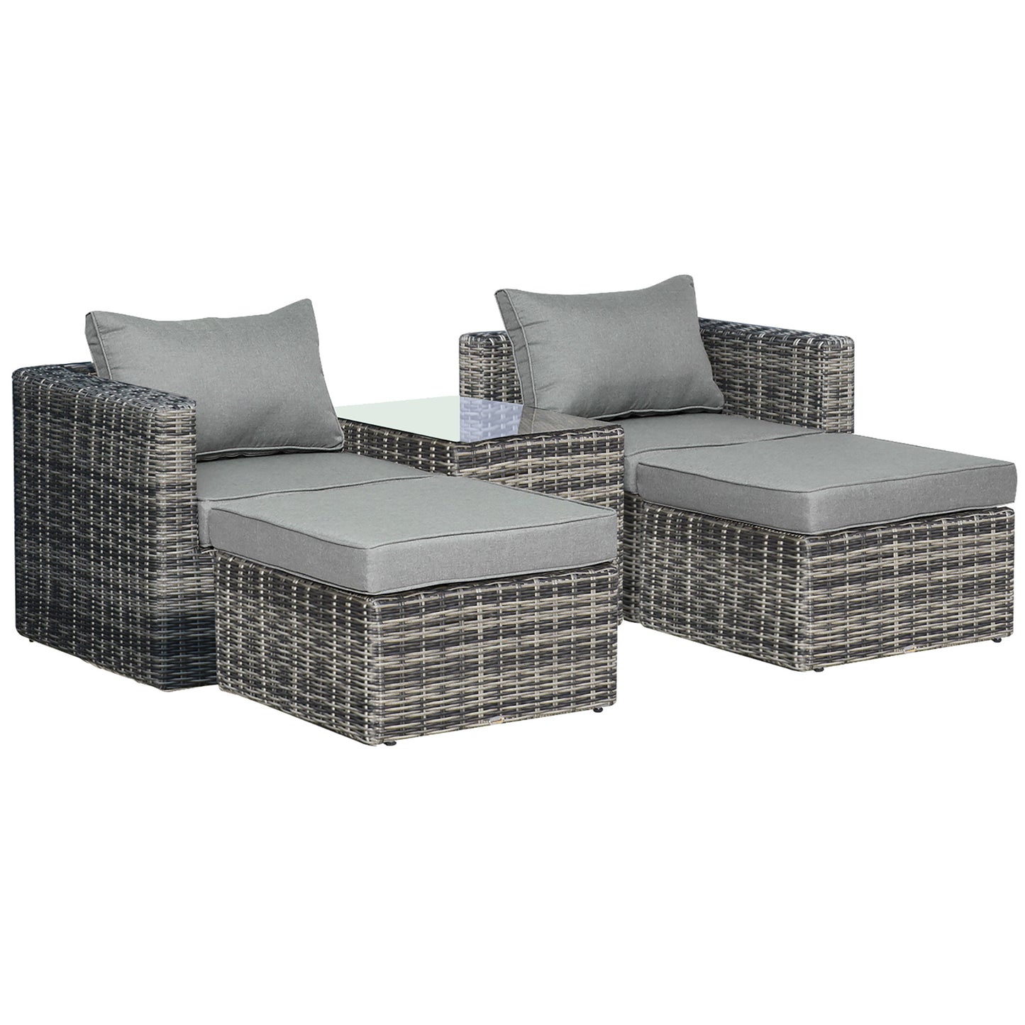 Photo of Outsunny Five Piece Rattan Armchair, Stool and Table Set - Mixed Grey in Grey colour on a white background