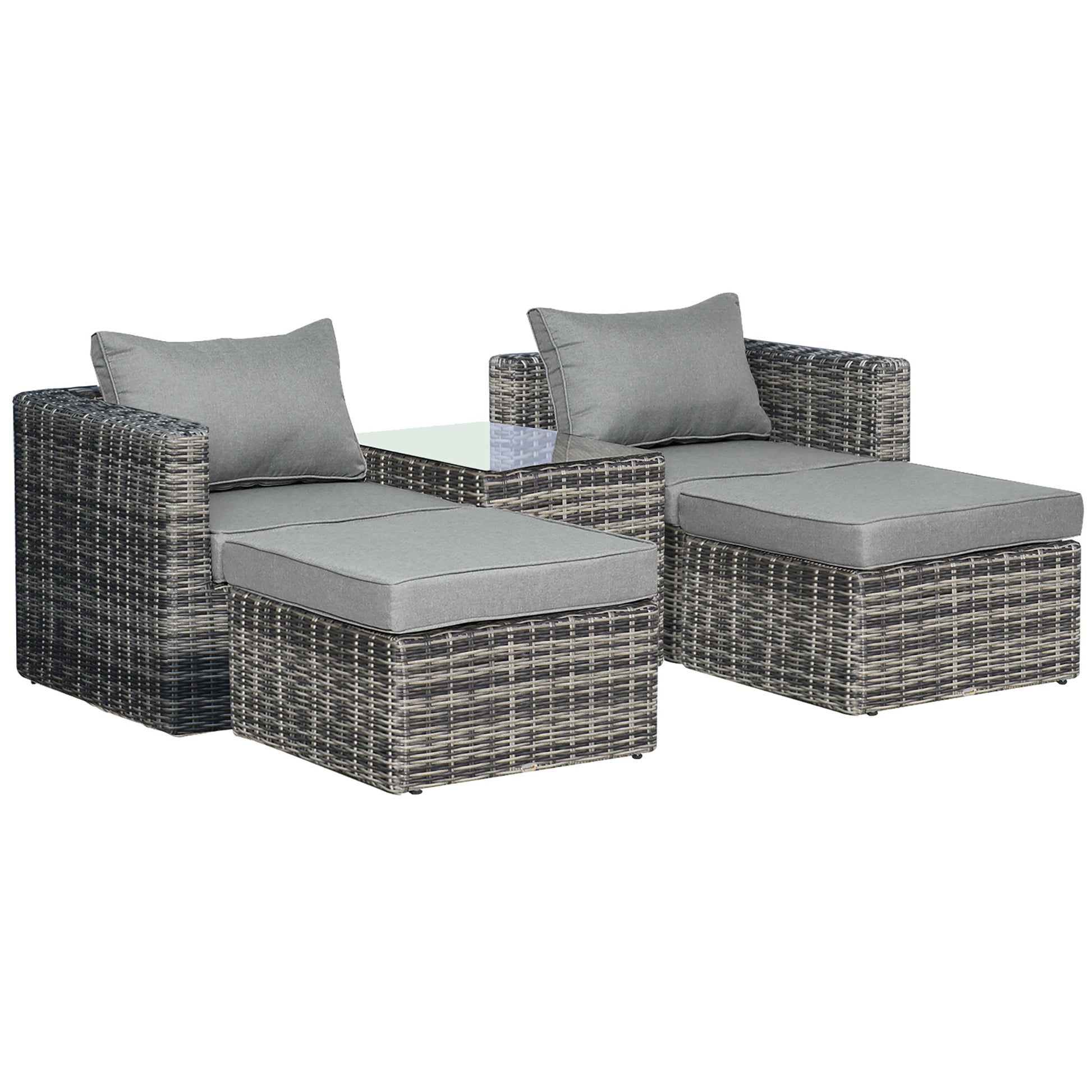 Photo of Outsunny Five Piece Rattan Armchair, Stool and Table Set - Mixed Grey in Grey colour on a white background