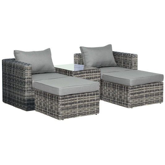 Photo of Outsunny Five Piece Rattan Armchair, Stool and Table Set - Mixed Grey in Grey colour on a white background