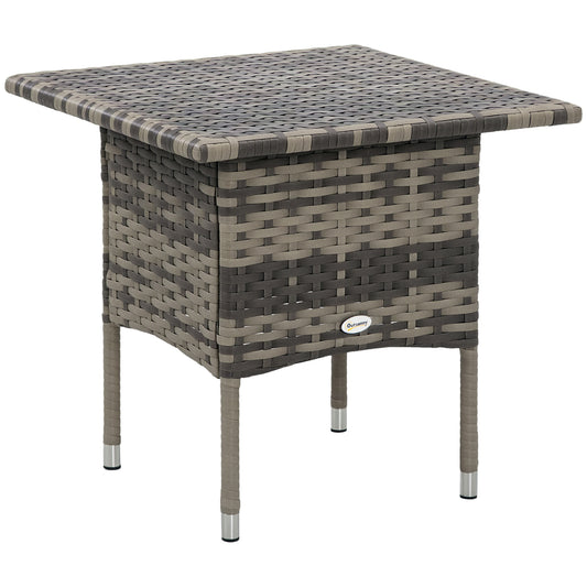 Photo of Outsunny Rattan Side Table, Outdoor Coffee Table with Plastic Board Under the Full Woven Table Top for Patio, Garden, Balcony, Mixed Grey in Grey colour on a white background