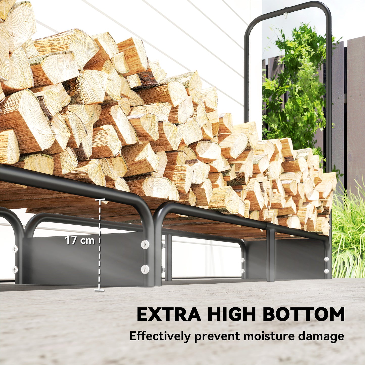 Outsunny 8.5ft Firewood Rack, Heavy Duty Log Storage Holder with Waterproof 600D Oxford Log Cover for Fireplace Fire Pits Outdoor Patio Wood Storage, 500 kg Large Capacity, Black