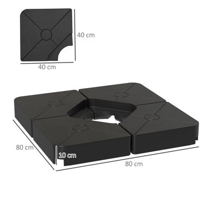 Outsunny black four-piece umbrella weight set, shown assembled at 80 cm wide and 10 cm tall