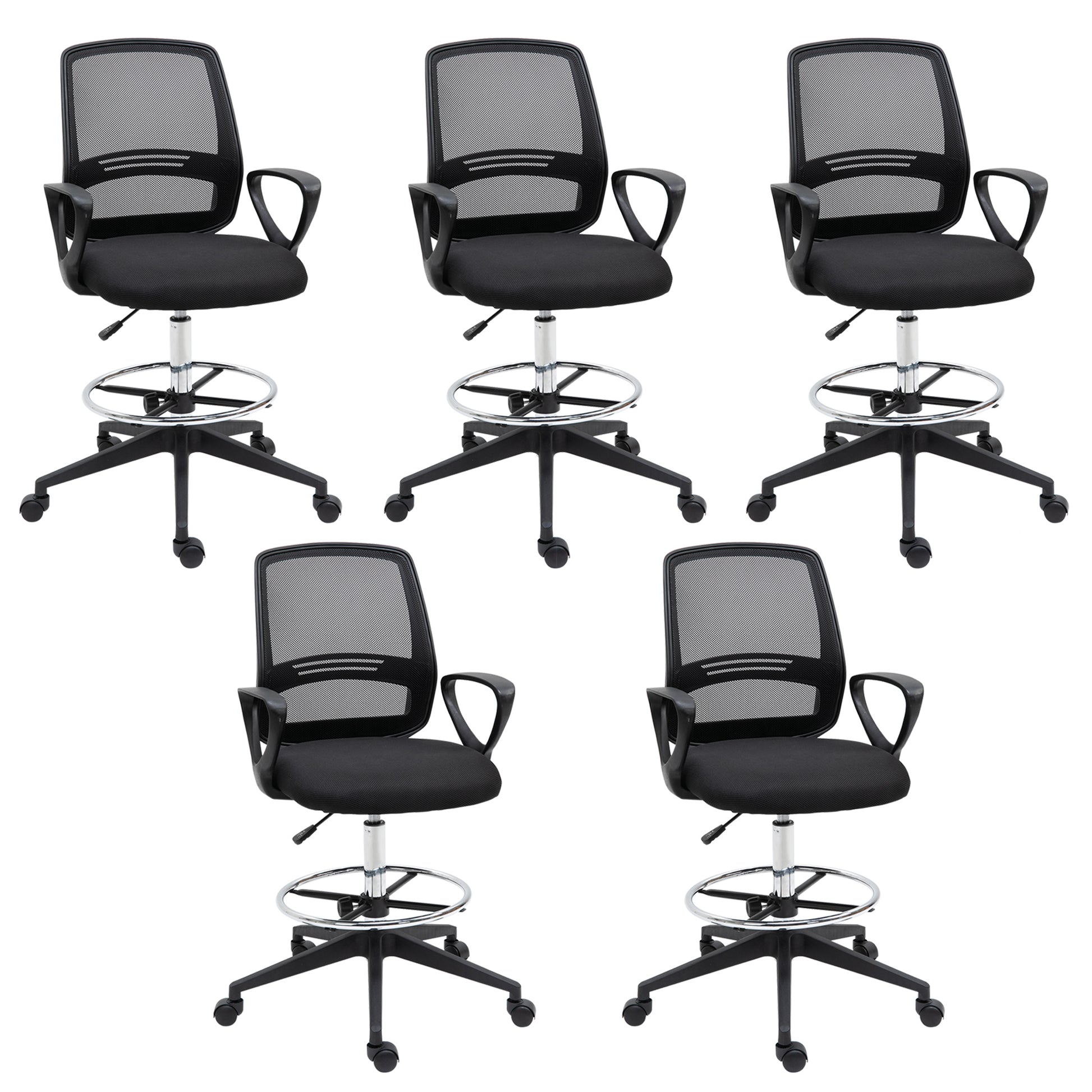 Photo of Vinsetto Ergonomic Mesh Back Drafting Chair, Tall Office Chair, Draughtsman Chair with Adjustable Height and Footrest 360° Swivel, Set of 5 in 5 colour on a white background