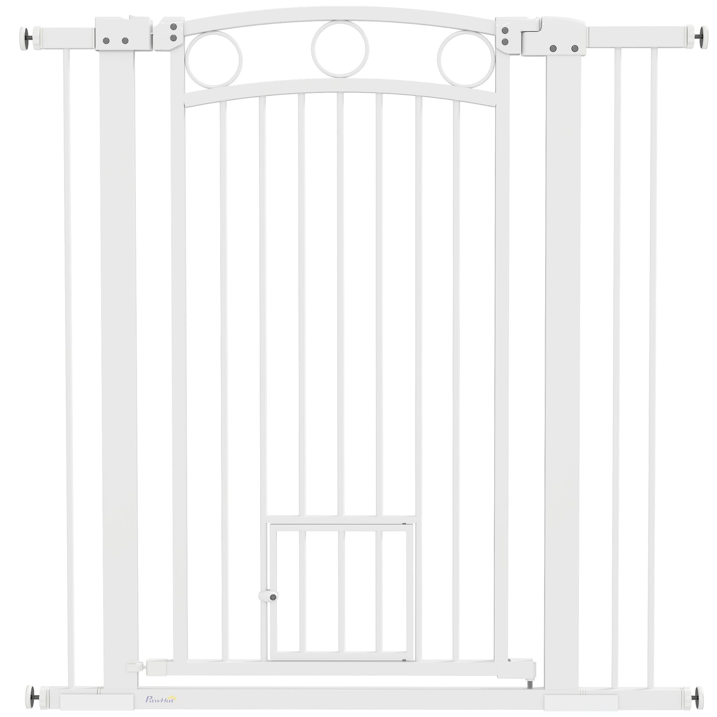 Photo of PawHut 106cm Tall Dog Gate with Cat Door, 7cm and 14cm Extensions, for Stairs, Doorways, 76-104cm Width in Width colour on a white background