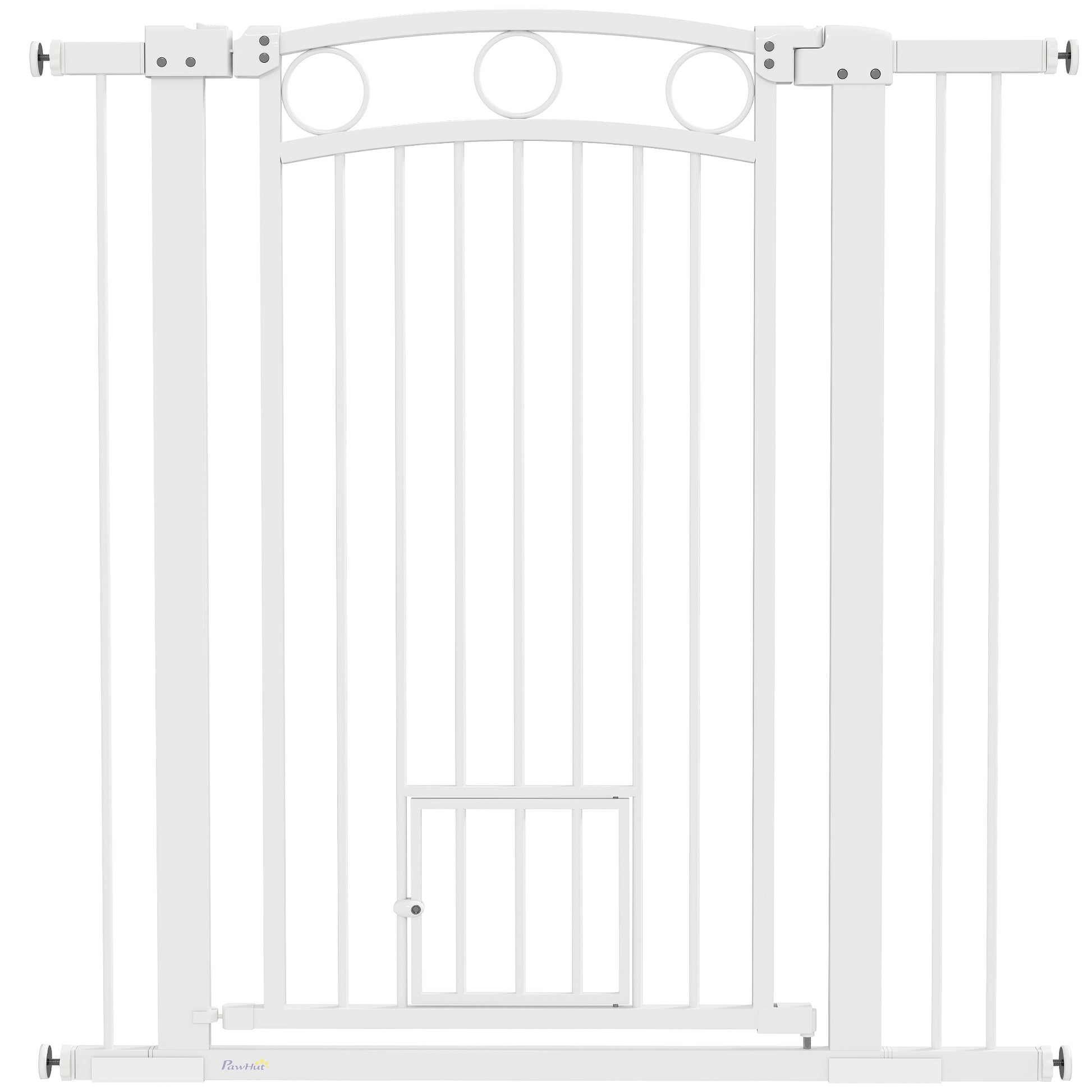 Photo of PawHut 106cm Tall Dog Gate with Cat Door, 7cm and 14cm Extensions, for Stairs, Doorways, 76-104cm Width in Width colour on a white background