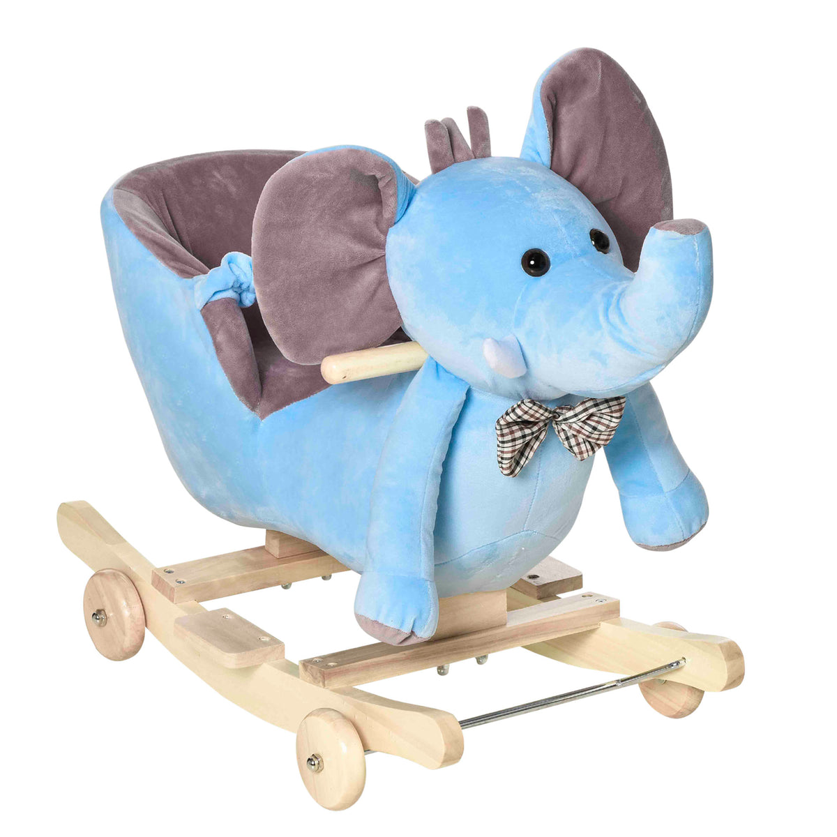 Photo of HOMCOM 2 In 1 Plush Baby Ride on Rocking Horse Elephant Rocker with Wheels Wooden Toy for Kids 32 Songs for 18+ Months (Blue) in (Blue) colour on a white background